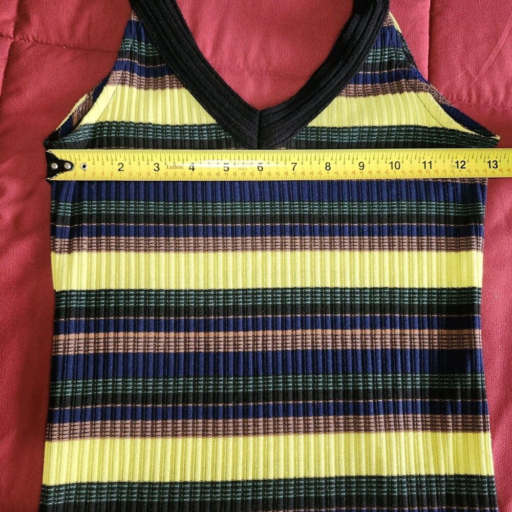 Splendid Jungle Stripe Ribbed Midi Dress V-Neck Sleeveless Y2K Womens S - Picture 8 of 10